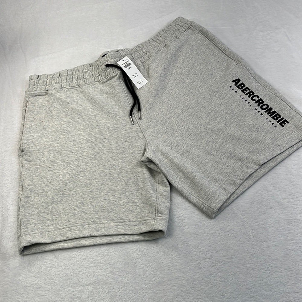 NWT Abercrombie & Fitch Men's XL Gray Black Drawstring Lounge Sweat Short Pocket